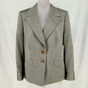 Escada Jacket Womens 14 US 46 EU Gray Green Wool Silk Blazer Cuffs Career